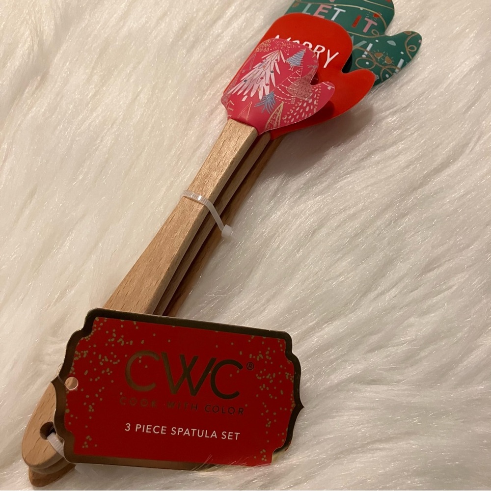 CWC Cook With Color Holiday Christmas Mitten Shape Spatula 3 Piece Set NEW - Picture 2 of 9